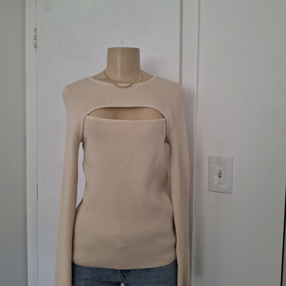 💋Mittoshop Cream Ribbed Knit Top💋